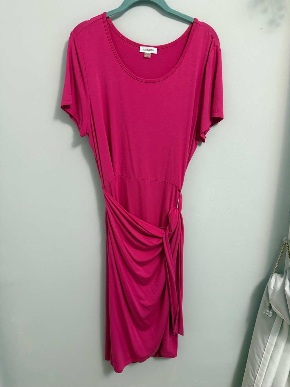 Calvin Klein Hot Pink Short-Sleeve Wrap-Tie Midi Dress